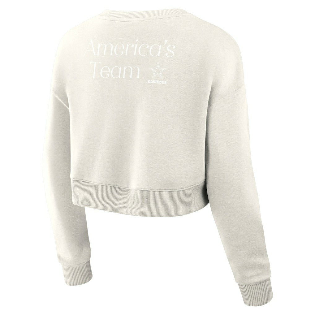 Dallas Cowboys Women's Studio Tri-Blend Cropped Pullover Sweatshirt - Cream Pullover