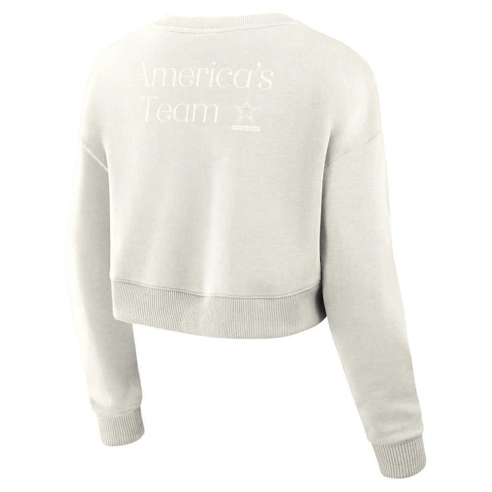 Dallas Cowboys Women's Studio Tri-Blend Cropped Pullover Sweatshirt - Cream Pullover