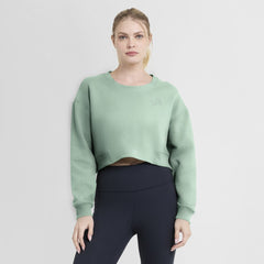 Detroit Lions Women's Studio Tri-Blend Cropped Pullover Sweatshirt - Mint Pullover