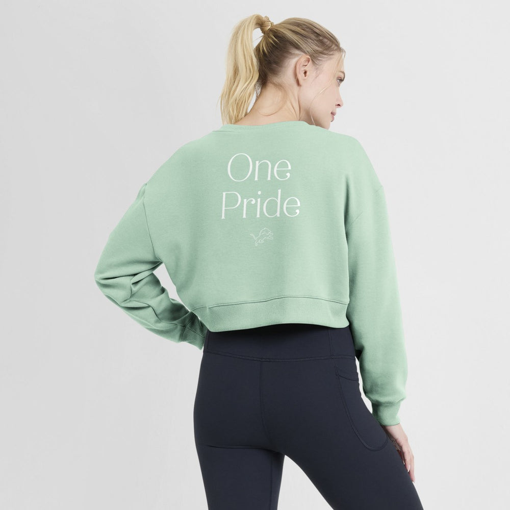 Detroit Lions Women's Studio Tri-Blend Cropped Pullover Sweatshirt - Mint Pullover