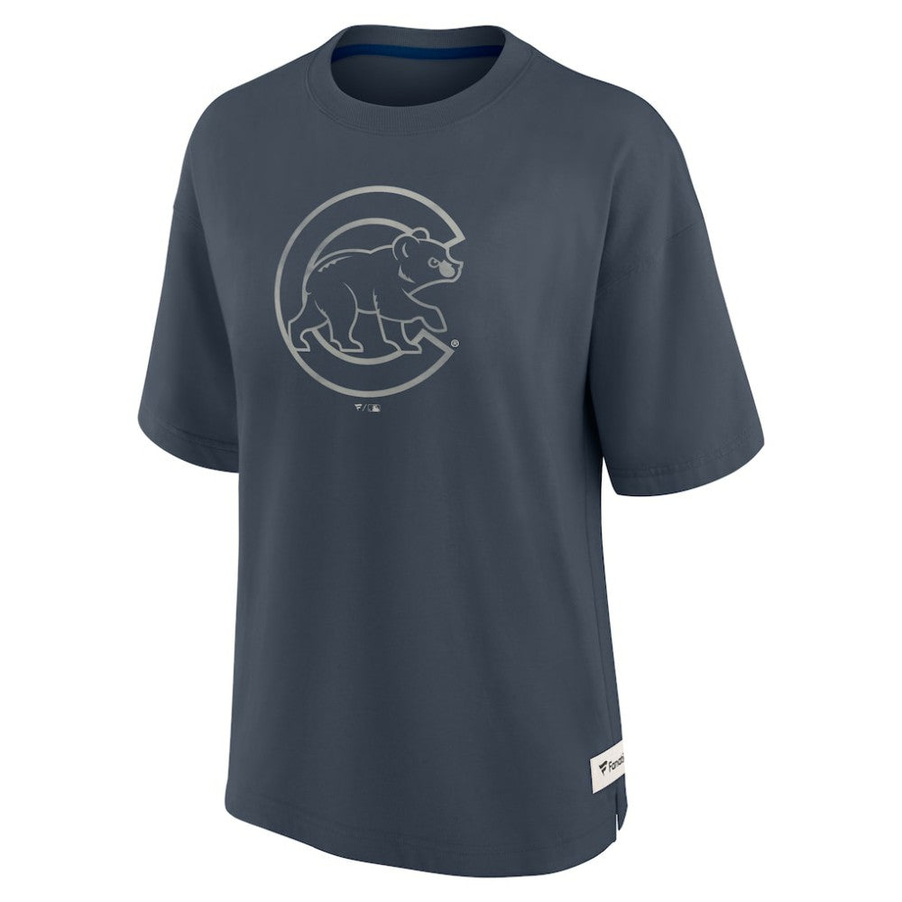 Chicago Cubs Fanatics Women's Oversized Elements Raw Edge Future Ground T-Shirt - Blue T-shirts