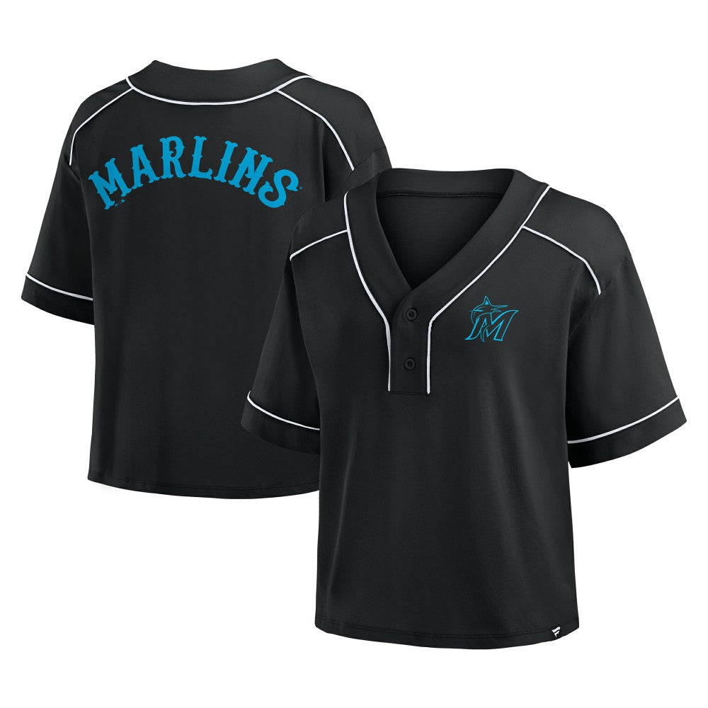 Miami Marlins Fanatics Women's Oversized Champ Game Cropped  V-Neck T-Shirt - Black T-shirts