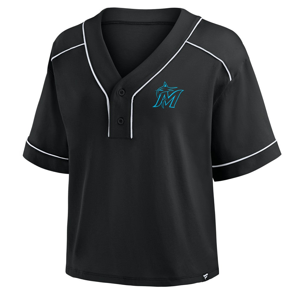 Miami Marlins Fanatics Women's Oversized Champ Game Cropped  V-Neck T-Shirt - Black T-shirts