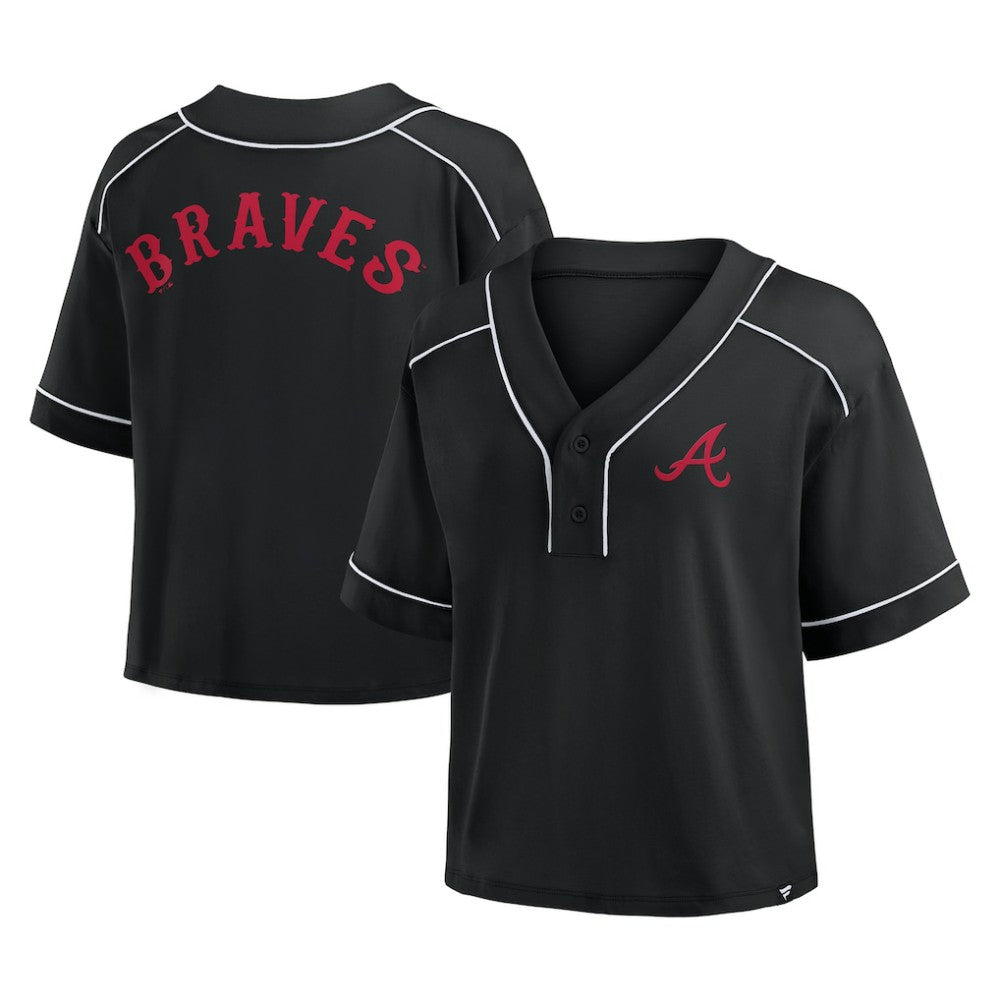 Atlanta Braves Fanatics Women's Oversized Champ Game Cropped  V-Neck T-Shirt - Black T-shirts