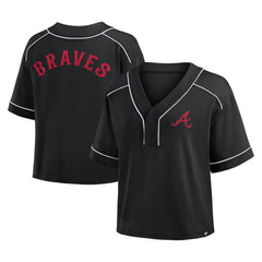 Atlanta Braves Fanatics Women's Oversized Champ Game Cropped  V-Neck T-Shirt - Black T-shirts