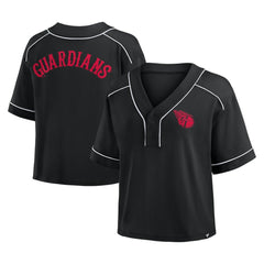 Cleveland Guardians Fanatics Women's Oversized Champ Game Cropped  V-Neck T-Shirt - Black T-shirts