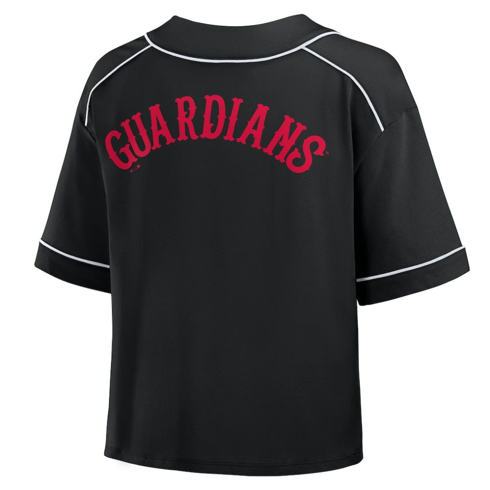 Cleveland Guardians Fanatics Women's Oversized Champ Game Cropped  V-Neck T-Shirt - Black T-shirts