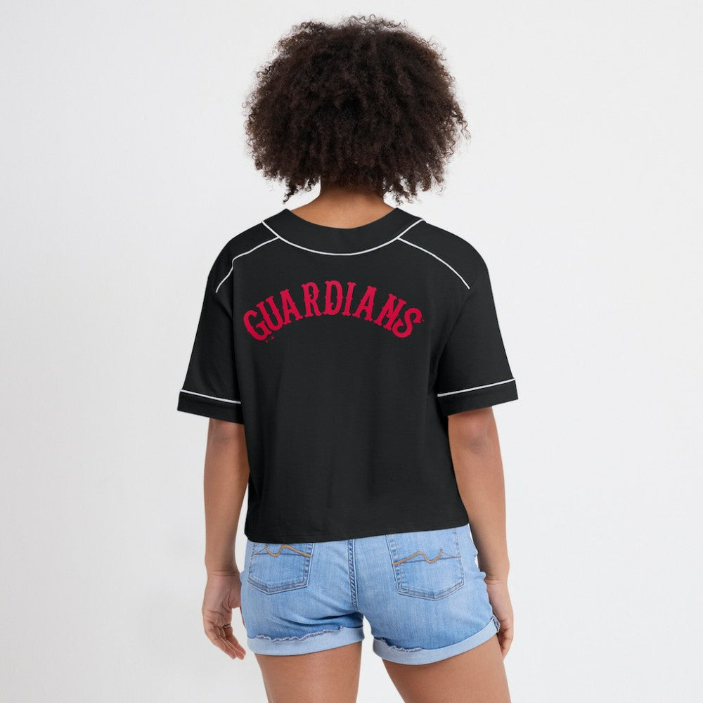 Cleveland Guardians Fanatics Women's Oversized Champ Game Cropped  V-Neck T-Shirt - Black T-shirts