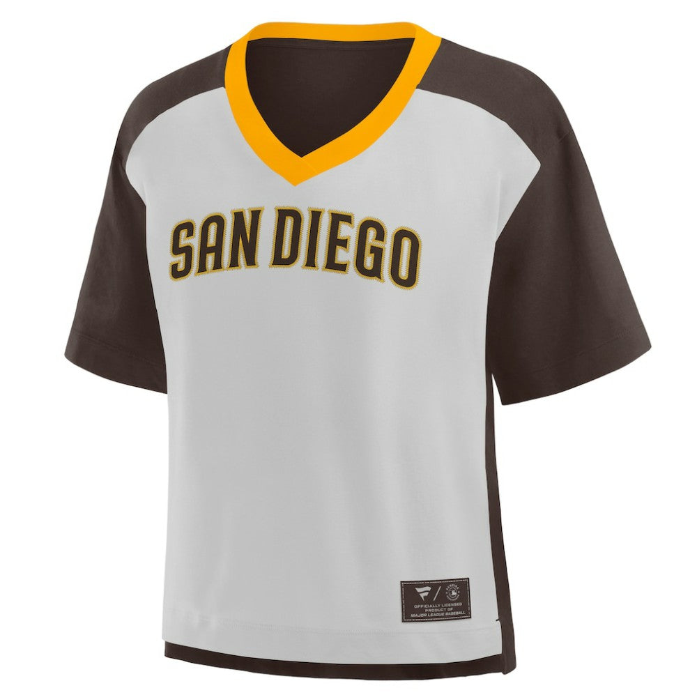 San Diego Padres Fanatics Oversized Race To Win V-Neck T-Shirt - Brown/Graphite T-shirts