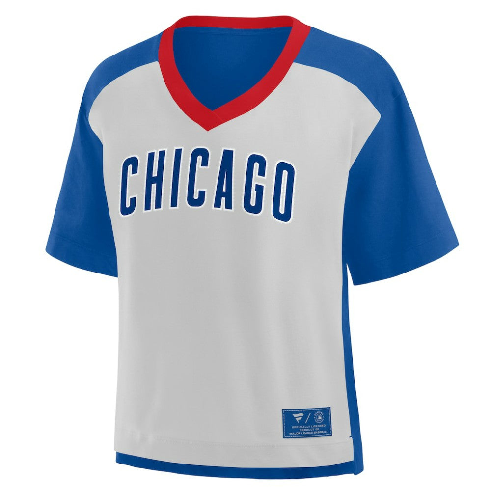 Chicago Cubs Fanatics Oversized Race To Win V-Neck T-Shirt - Royal/Graphite T-shirts