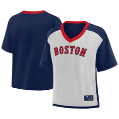 Boston Red Sox Fanatics Oversized Race To Win V-Neck T-Shirt - Navy/Graphite T-shirts