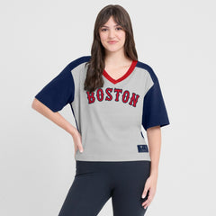 Boston Red Sox Fanatics Oversized Race To Win V-Neck T-Shirt - Navy/Graphite T-shirts