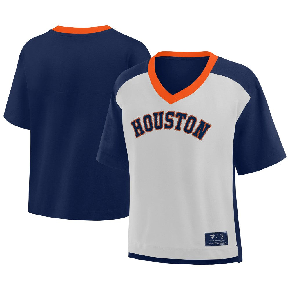 Houston Astros Fanatics Oversized Race To Win V-Neck T-Shirt - Navy/Graphite T-shirts