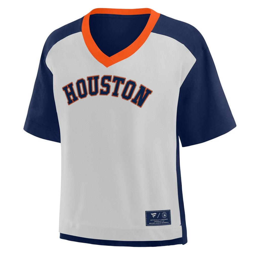 Houston Astros Fanatics Oversized Race To Win V-Neck T-Shirt - Navy/Graphite T-shirts
