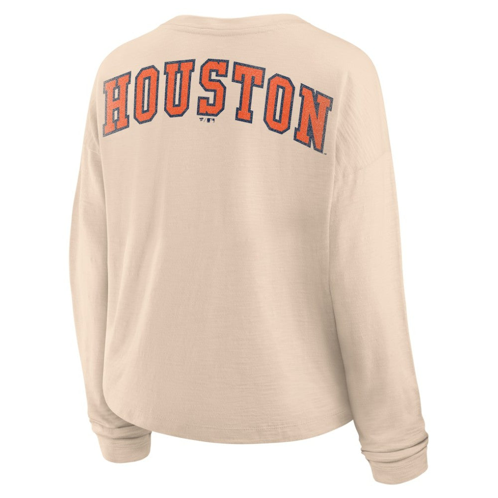 Houston Astros Fanatics Women's Oversized Stadium Slub Long Sleeve Henley T-Shirt - Tan T-shirts