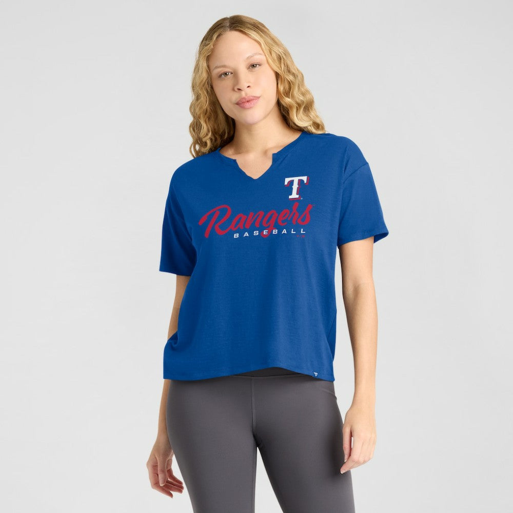 Texas Rangers Fanatics Women's Fan Fave Stadium Slub Boxy T-Shirt - Royal T-shirts