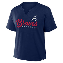 Atlanta Braves Fanatics Women's Fan Fave Stadium Slub Boxy T-Shirt - Navy T-shirts