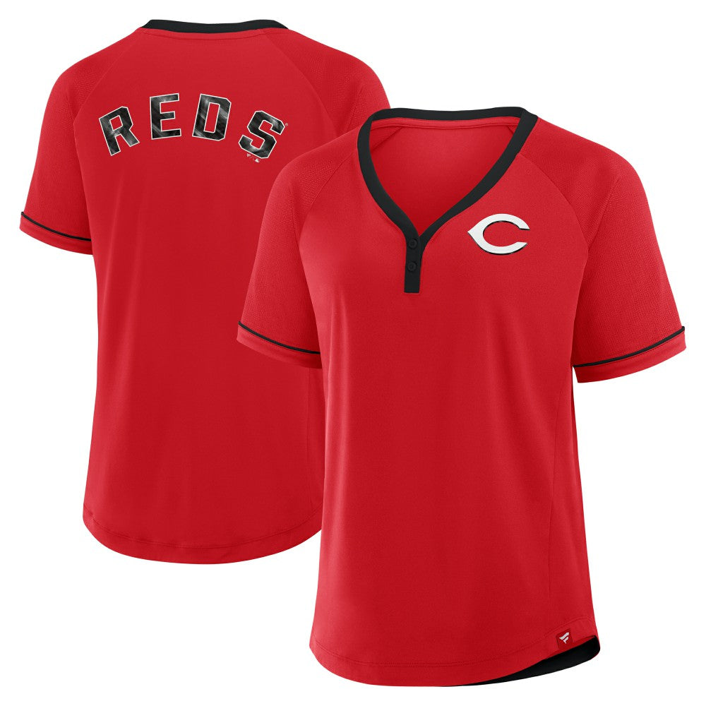 Cincinnati Reds Fanatics Women's League Diva Star Raglan V-Neck T-Shirt - Red T-shirts