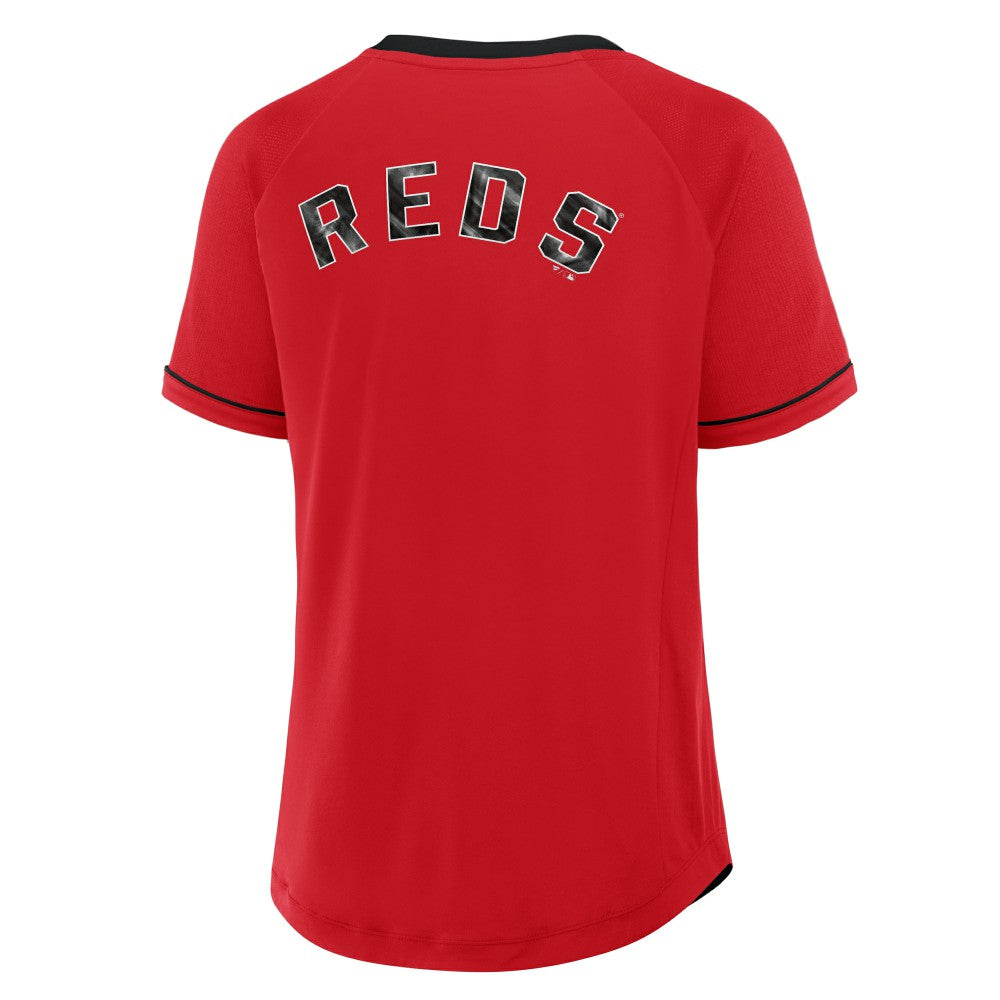Cincinnati Reds Fanatics Women's League Diva Star Raglan V-Neck T-Shirt - Red T-shirts