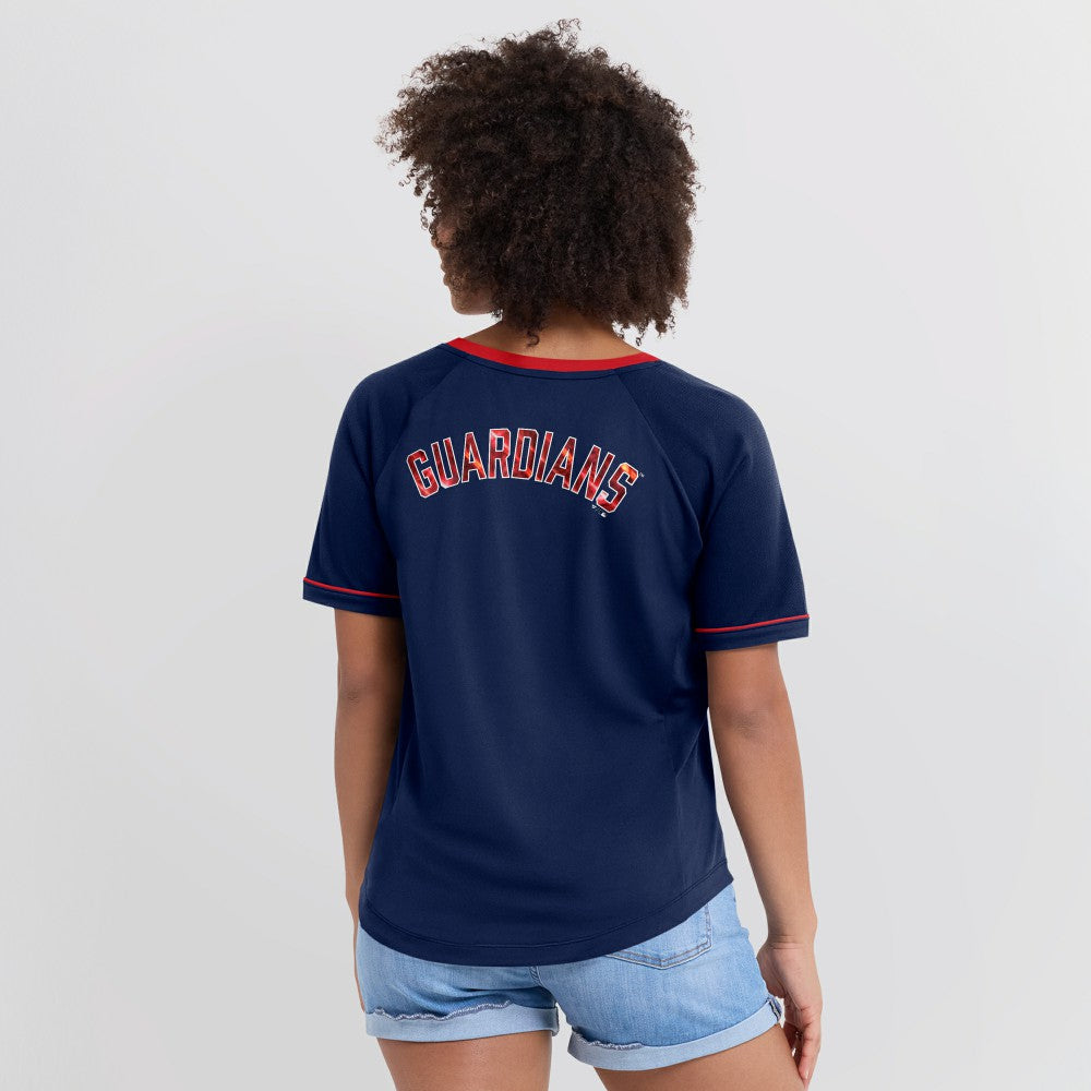 Cleveland Guardians Fanatics Women's League Diva Star Raglan V-Neck T-Shirt - Navy T-shirts