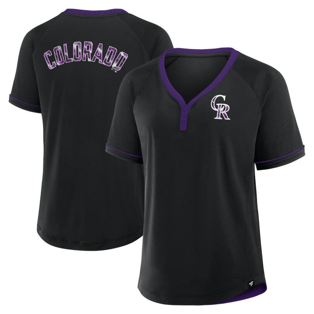 Colorado Rockies Fanatics Women's League Diva Star Raglan V-Neck T-Shirt - Black T-shirts