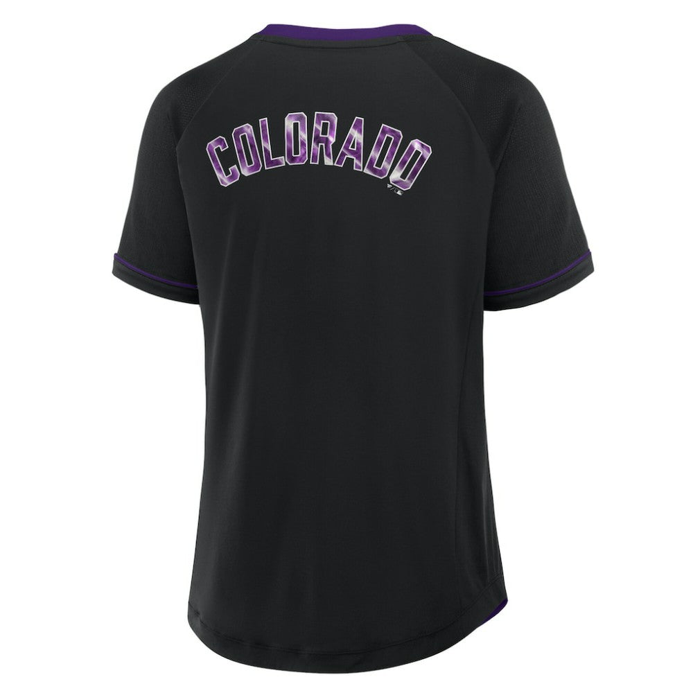 Colorado Rockies Fanatics Women's League Diva Star Raglan V-Neck T-Shirt - Black T-shirts