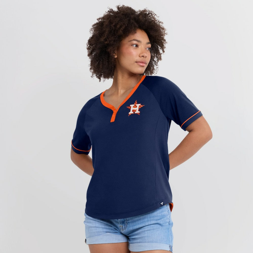Houston Astros Fanatics Women's League Diva Star Raglan V-Neck T-Shirt - Navy T-shirts