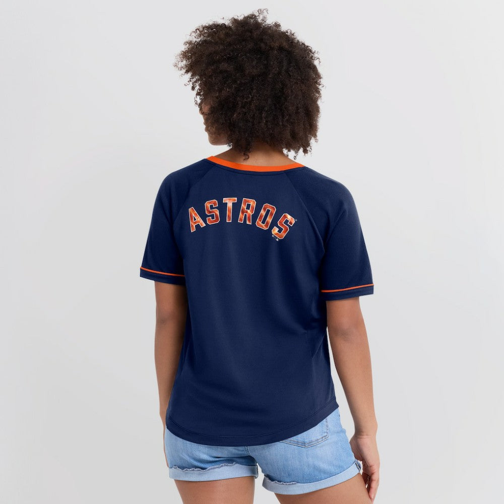 Houston Astros Fanatics Women's League Diva Star Raglan V-Neck T-Shirt - Navy T-shirts