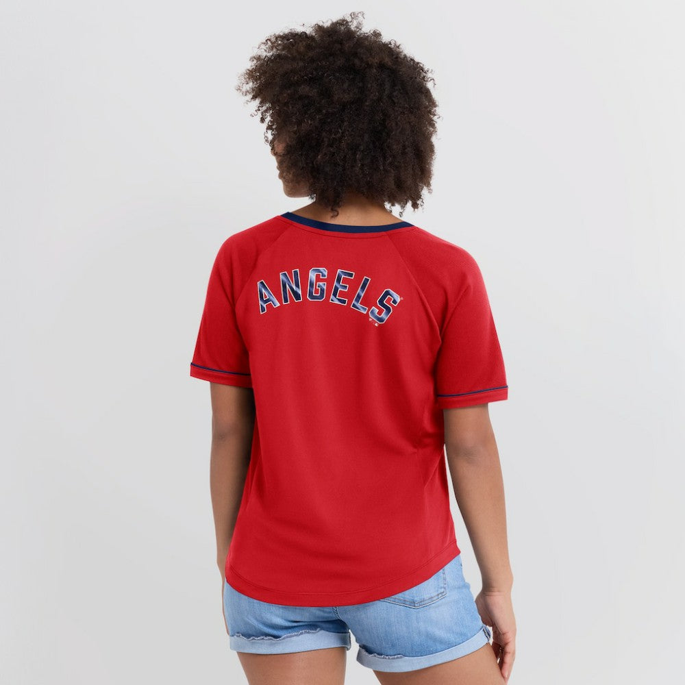 Los Angeles Angels Fanatics Women's League Diva Star Raglan V-Neck T-Shirt - Red T-shirts