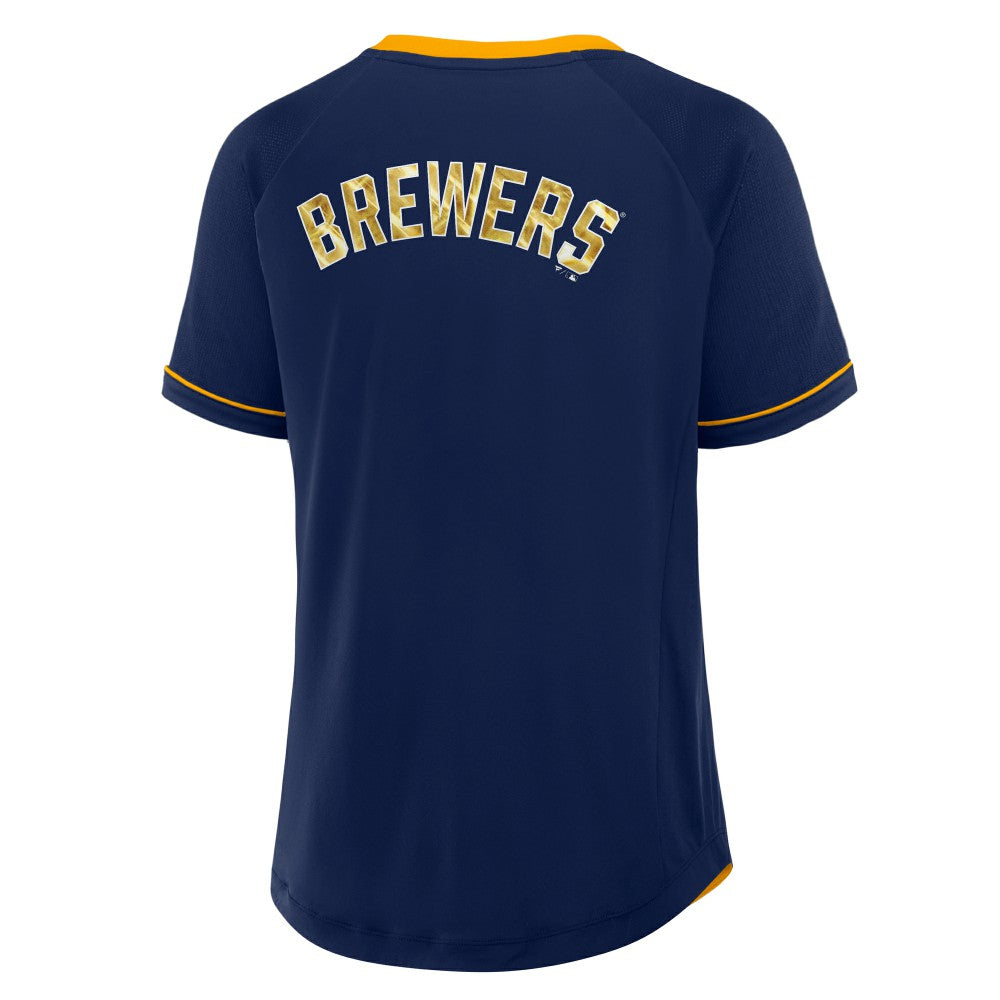 Milwaukee Brewers Fanatics Women's League Diva Star Raglan V-Neck T-Shirt - Navy T-shirts