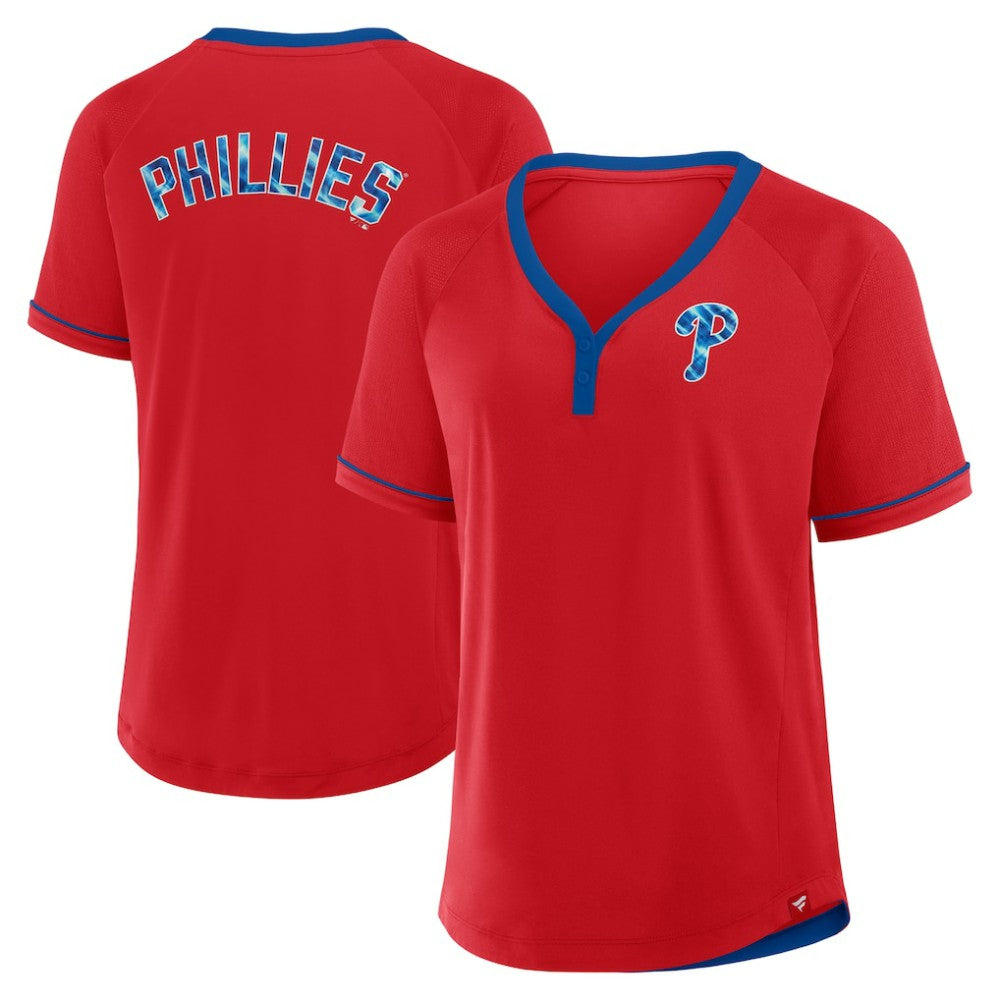 Philadelphia Phillies Fanatics Women's League Diva Star Raglan V-Neck T-Shirt - Red T-shirts