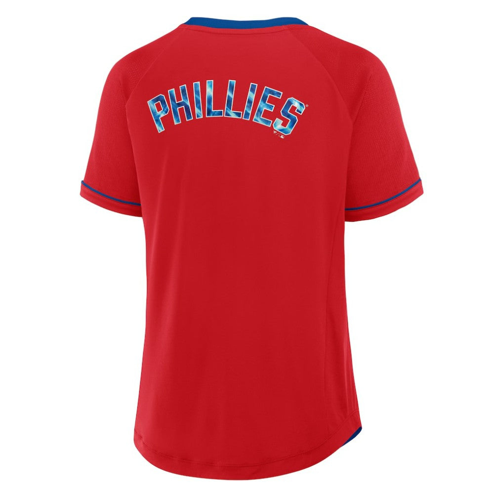 Philadelphia Phillies Fanatics Women's League Diva Star Raglan V-Neck T-Shirt - Red T-shirts