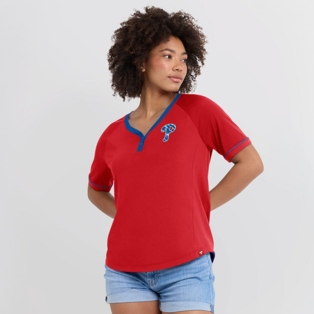 Philadelphia Phillies Fanatics Women's League Diva Star Raglan V-Neck T-Shirt - Red T-shirts