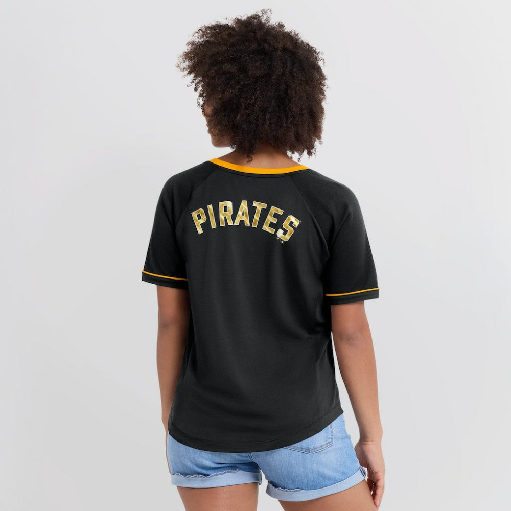 Pittsburgh Pirates Fanatics Women's League Diva Star Raglan V-Neck T-Shirt - Black T-shirts