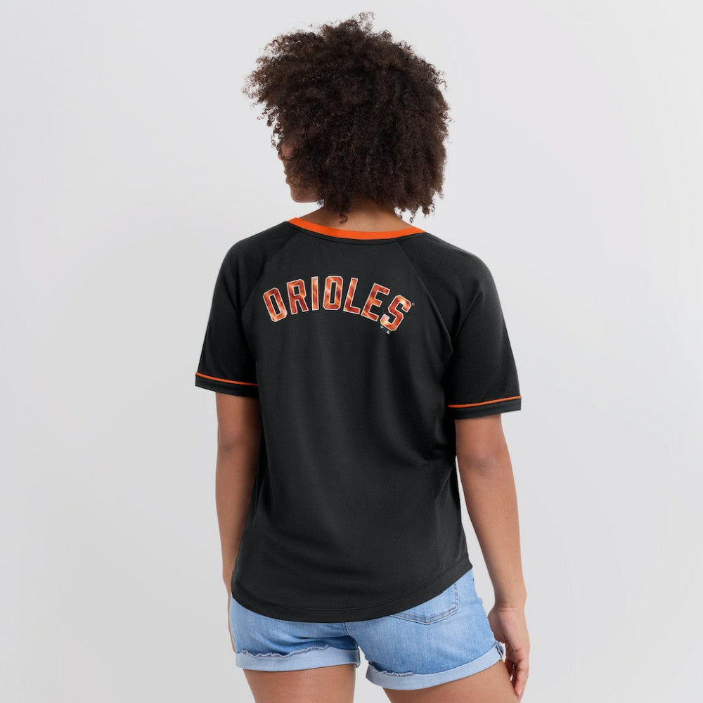 Baltimore Orioles Fanatics Women's League Diva Star Raglan V-Neck T-Shirt - Black T-shirts