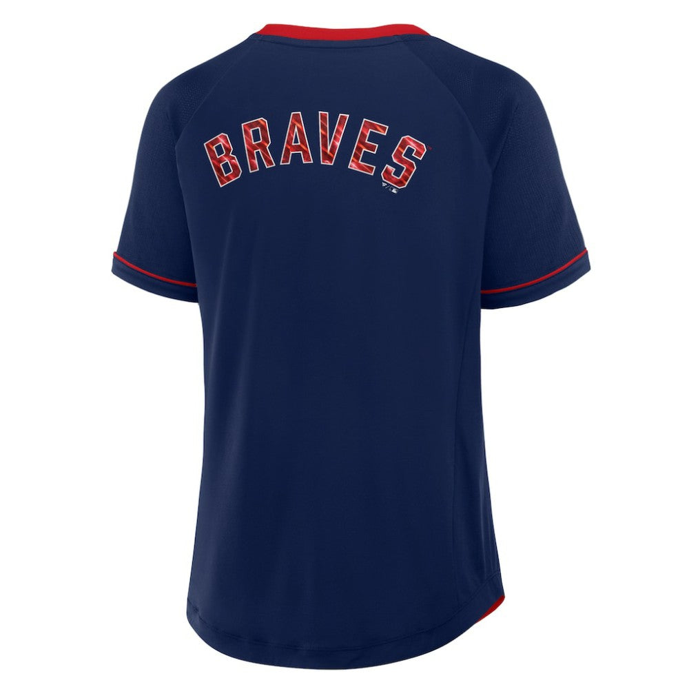 Atlanta Braves Fanatics Women's League Diva Star Raglan V-Neck T-Shirt - Navy T-shirts