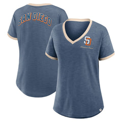 San Diego Padres Fanatics Women's Binge Worthy Stadium Slub V-Neck T-Shirt - Navy T-shirts