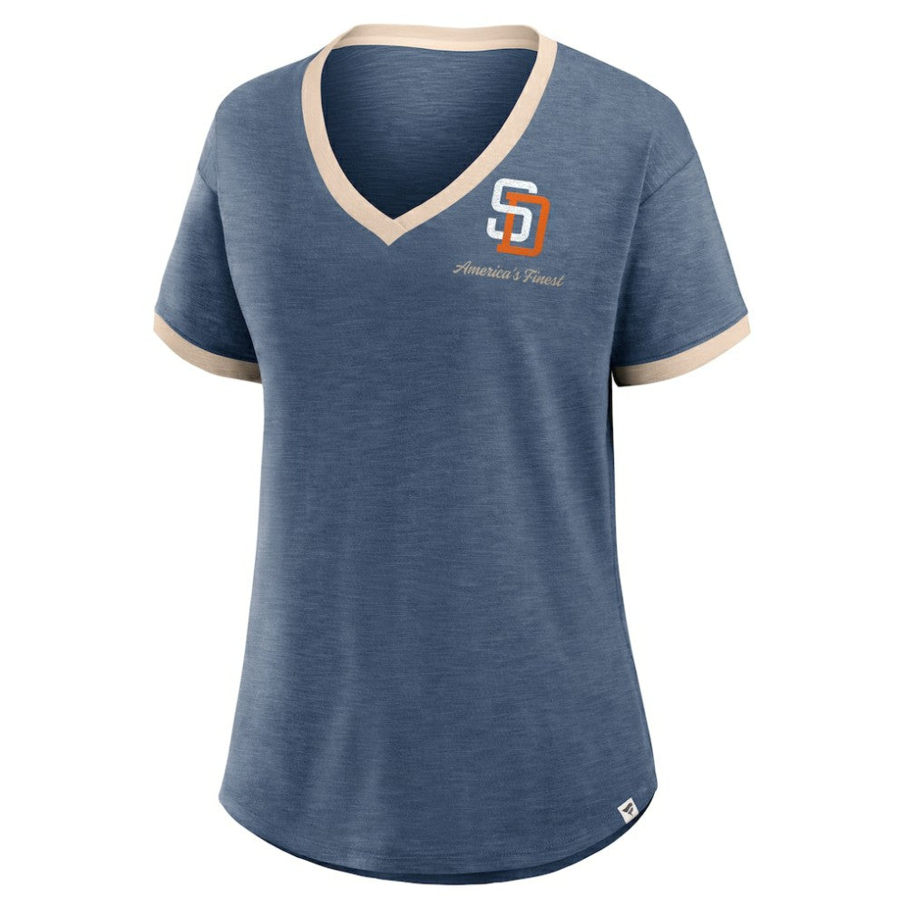 San Diego Padres Fanatics Women's Binge Worthy Stadium Slub V-Neck T-Shirt - Navy T-shirts