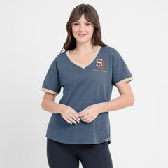 San Diego Padres Fanatics Women's Binge Worthy Stadium Slub V-Neck T-Shirt - Navy T-shirts