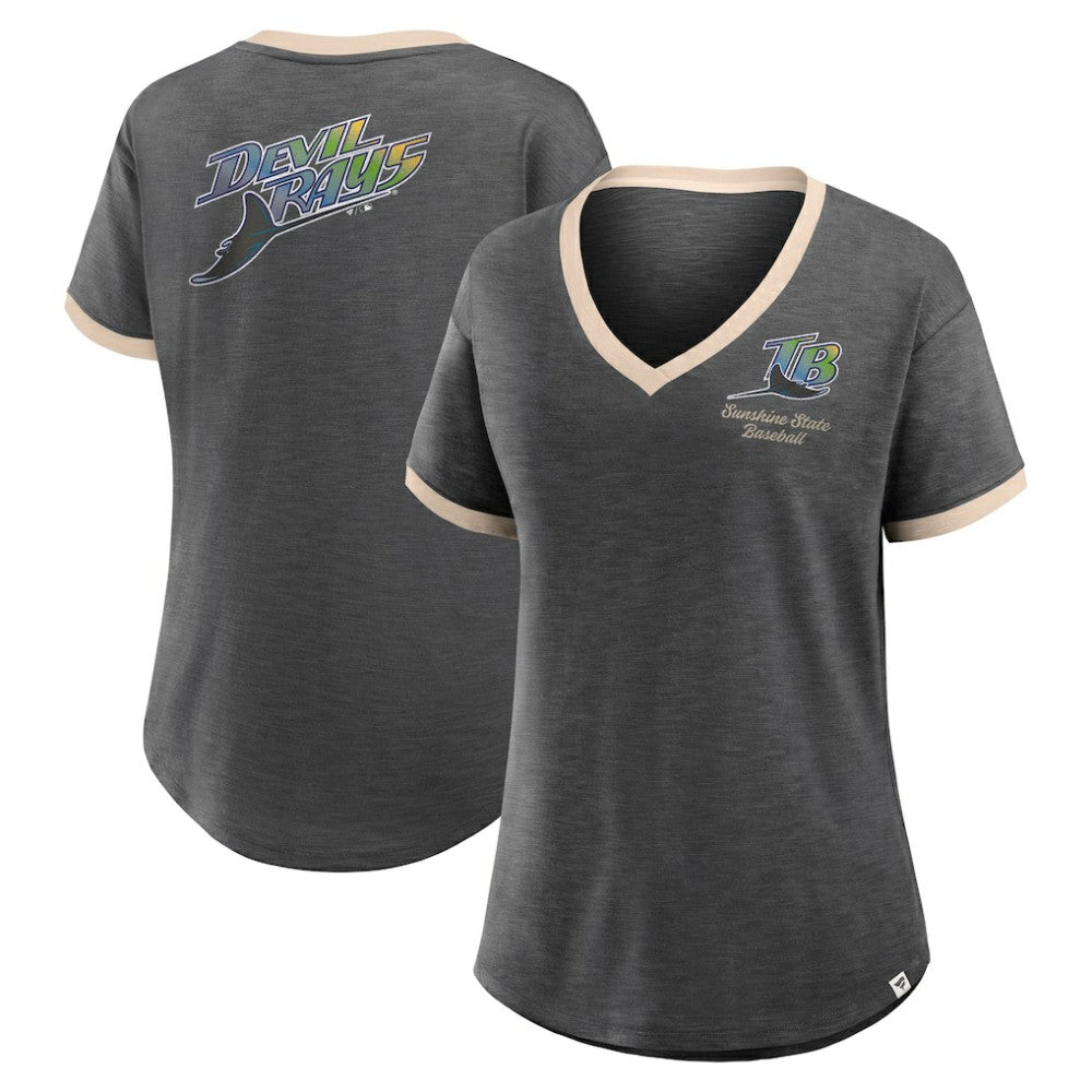 Tampa Bay Rays Fanatics Women's Binge Worthy Stadium Slub V-Neck T-Shirt - Black T-shirts