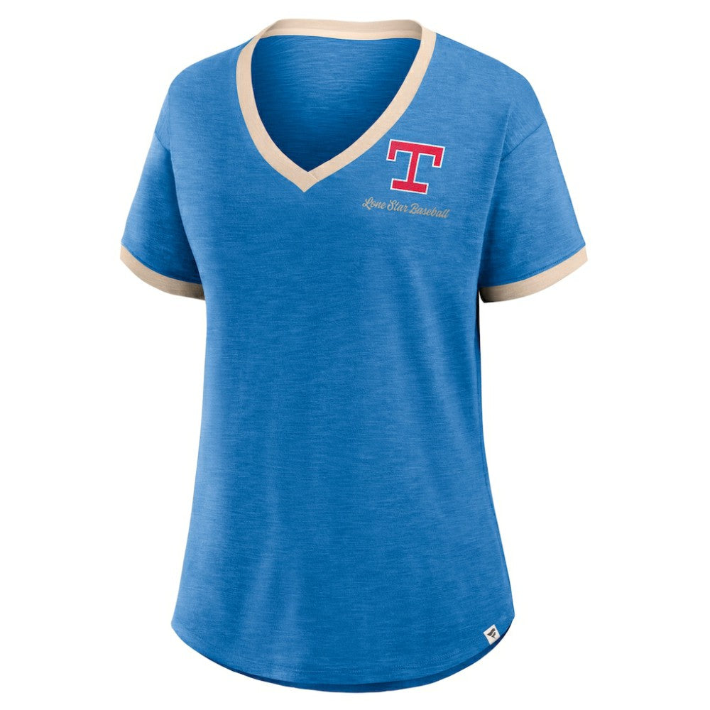 Texas Rangers Fanatics Women's Binge Worthy Stadium Slub V-Neck T-Shirt - Royal T-shirts