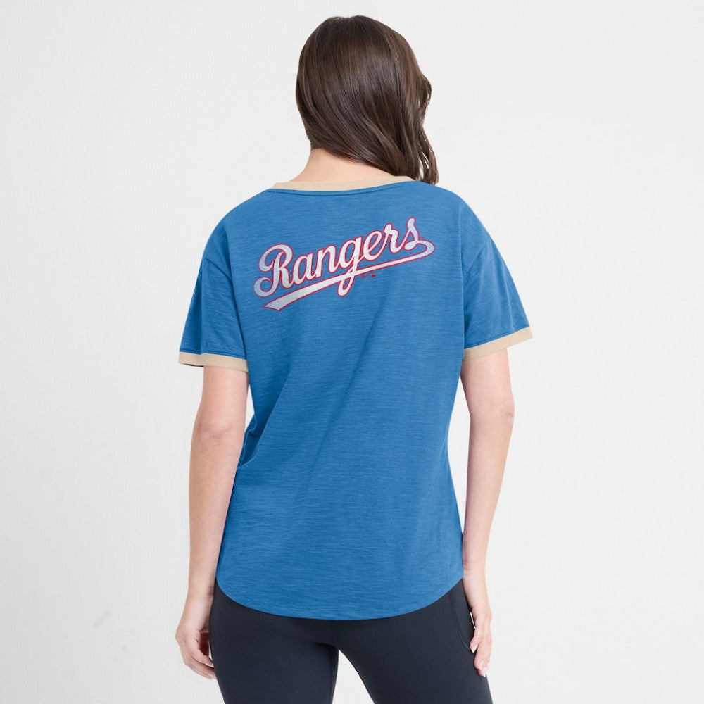 Texas Rangers Fanatics Women's Binge Worthy Stadium Slub V-Neck T-Shirt - Royal T-shirts