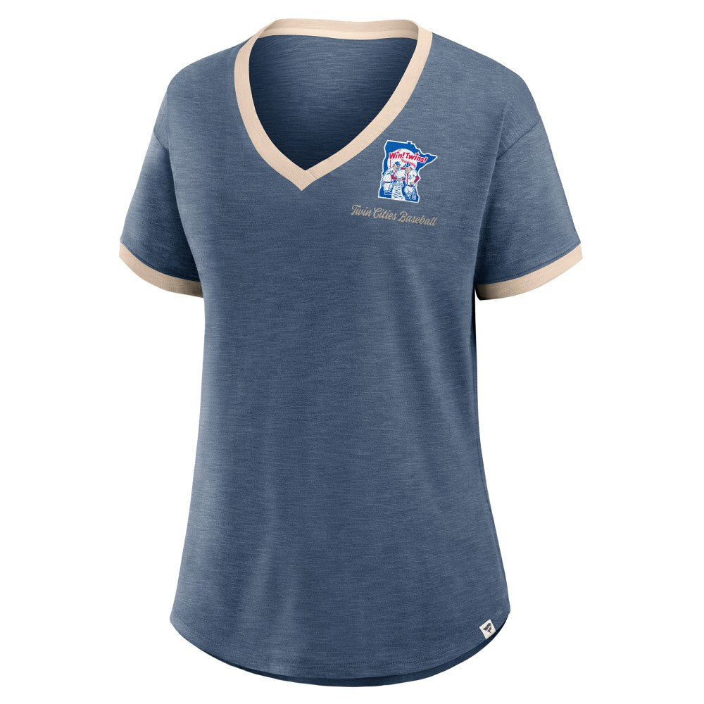 Minnesota Twins Fanatics Women's Binge Worthy Stadium Slub V-Neck T-Shirt - Navy T-shirts