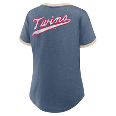 Minnesota Twins Fanatics Women's Binge Worthy Stadium Slub V-Neck T-Shirt - Navy T-shirts