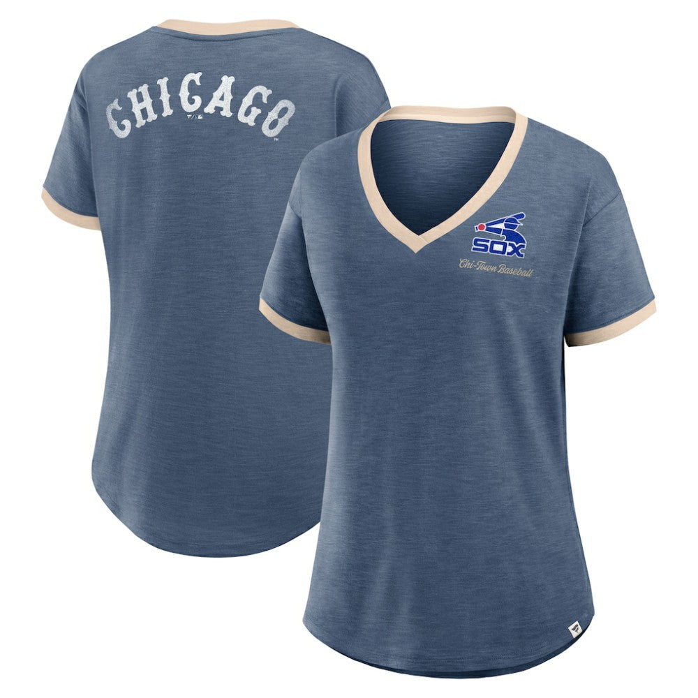 Chicago White Sox Fanatics Women's Binge Worthy Stadium Slub V-Neck T-Shirt - Navy T-shirts