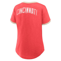 Cincinnati Reds Fanatics Women's Binge Worthy Stadium Slub V-Neck T-Shirt - Red T-shirts