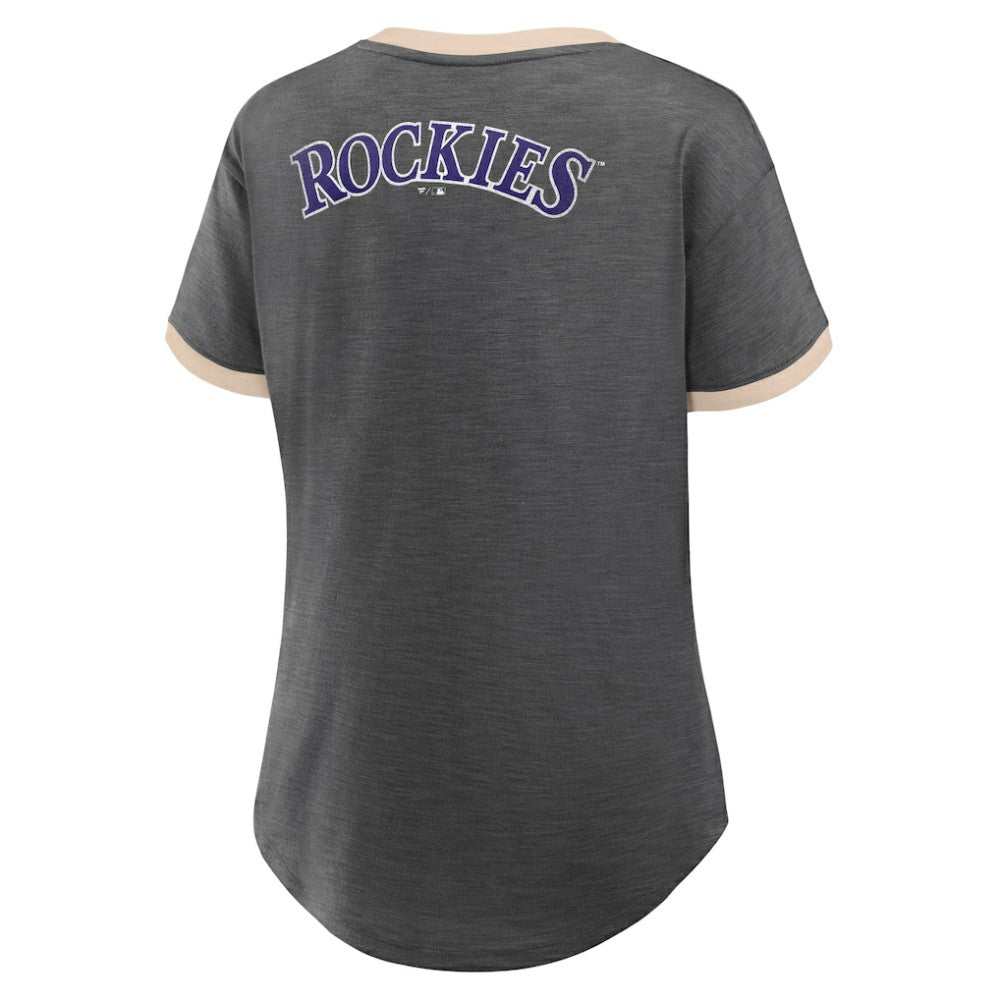 Colorado Rockies Fanatics Women's Binge Worthy Stadium Slub V-Neck T-Shirt - Black T-shirts