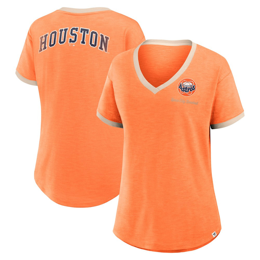Houston Astros Fanatics Women's Binge Worthy Stadium Slub V-Neck T-Shirt - Orange T-shirts