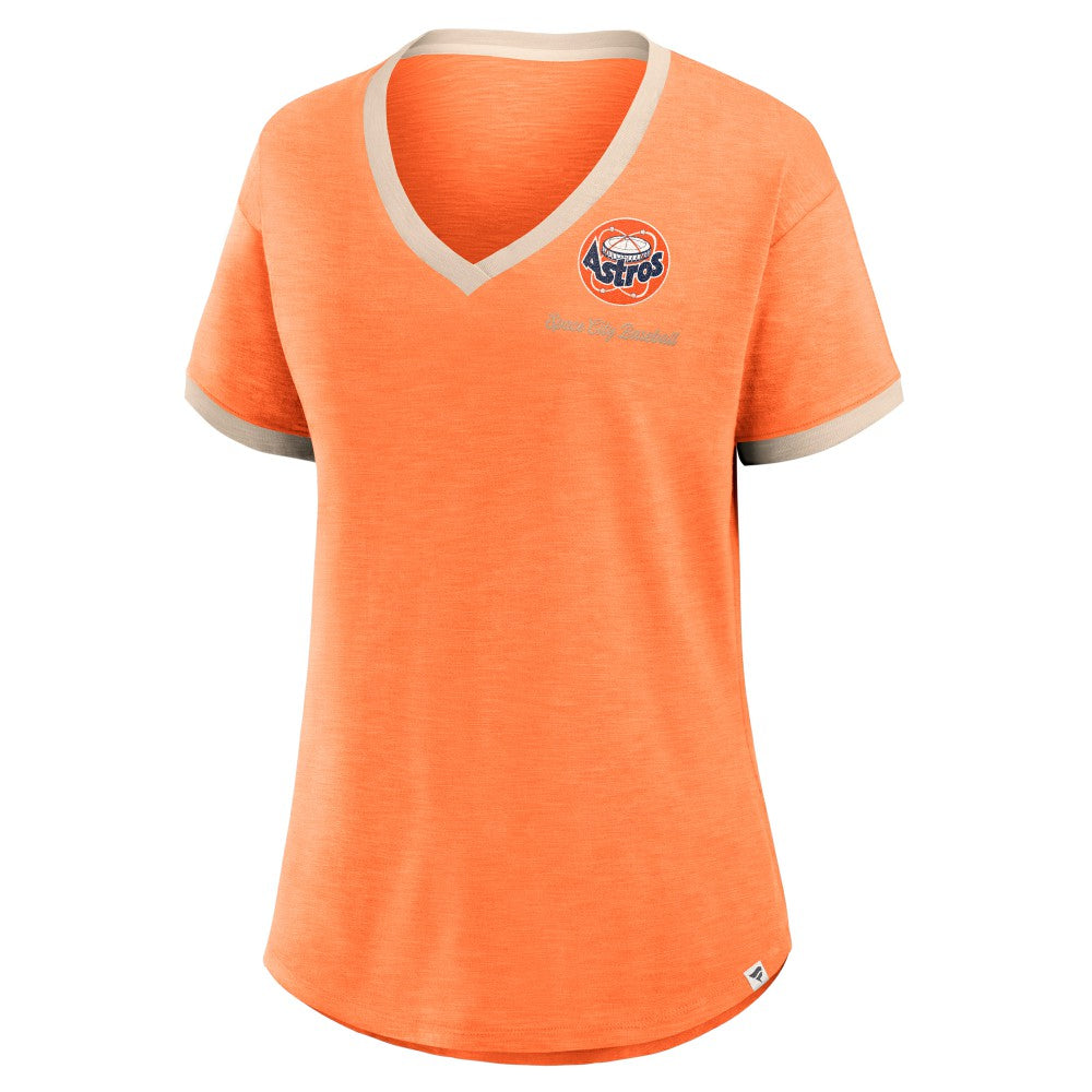 Houston Astros Fanatics Women's Binge Worthy Stadium Slub V-Neck T-Shirt - Orange T-shirts