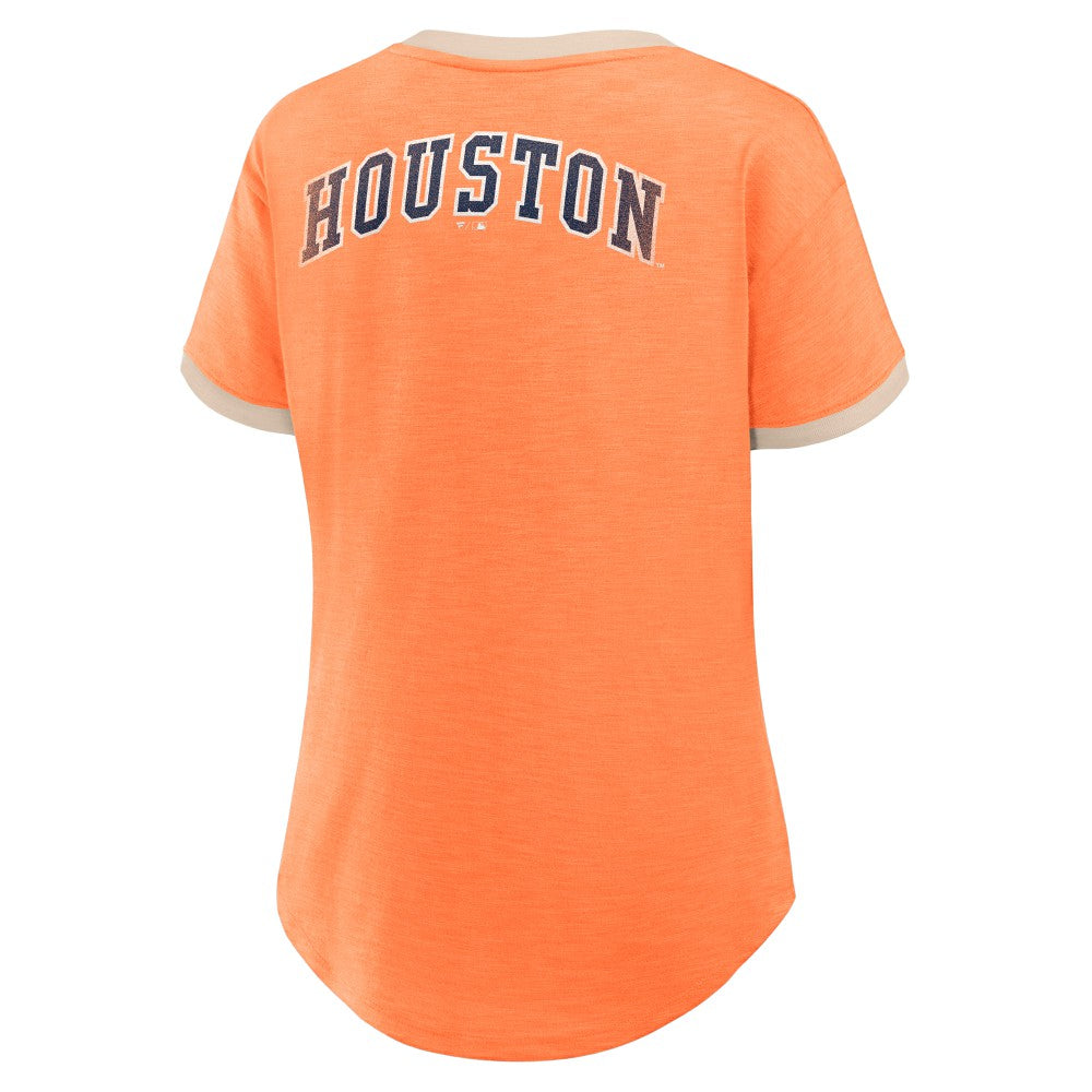 Houston Astros Fanatics Women's Binge Worthy Stadium Slub V-Neck T-Shirt - Orange T-shirts